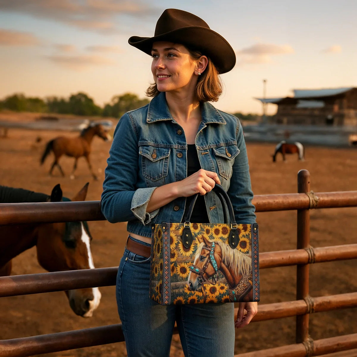 Westavelle Golden Horse & Sun Leather Bag