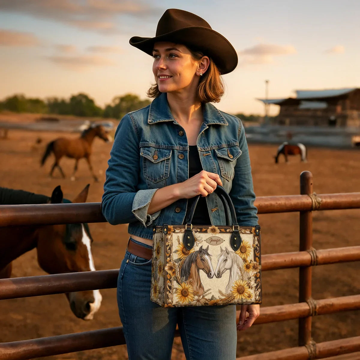 Westavelle Personalized Golden Horse Harmony Leather Bag