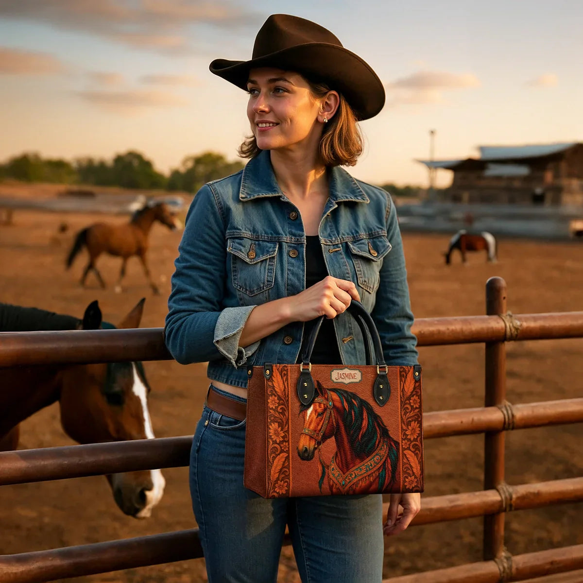 Westavelle Personalized Regal Horse Bloom Leather Bag
